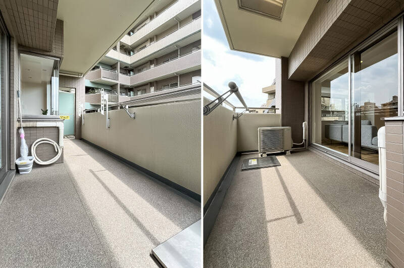 奥行きにゆとりがあるバルコニー。物干し金具付きです。