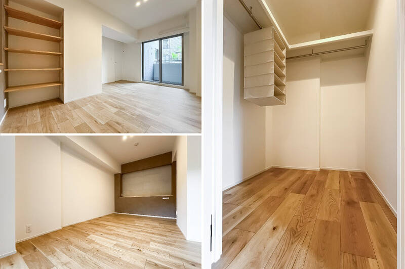 最後に洋室C。住戸内の洋室の中で最も広い約7.5帖です。オープン収納に加え、ウォークインクローゼット（WIC）も完備しています。この収納力はありがたいですね。