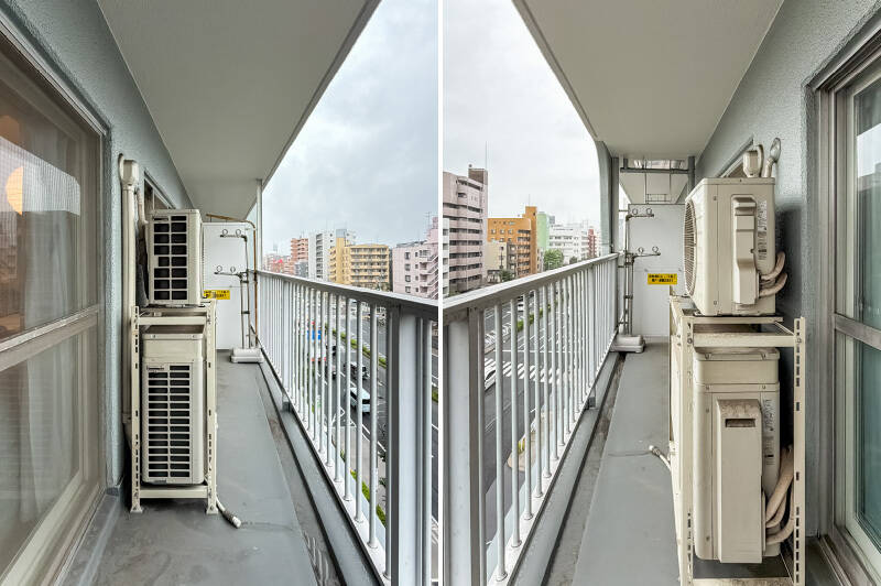 南西向きのバルコニー。眼下には大通りがあるため正面の建物とは距離が取れており、日当たりや風通しに期待できます。