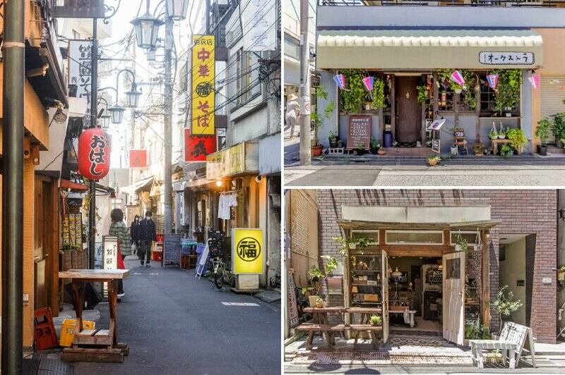 <b>左・</b>「西荻窪」駅南口周辺に広がる「柳小路」の風景。飲みに行くならまずはココ!(徒歩23分)/<b>右上・</b>「柳小路」のすぐ隣「西荻南口仲通街」を南下すると、個人店が軒を連ねる通りに差し掛かります。こちらは、チャイとカレーの名店「カフェオーケストラ」。土日は行列が絶えませんが、空いてる時間帯を狙えるのがご近所の特権です◎(徒歩25分)/<b>右下・</b>同じ通りに所在する、スパイスや紅茶、ドライフルーツを扱う「N HARVEST(エヌ ハーベスト)」。スーパーではあまり見かけない品揃えに心躍ります。(徒歩27分)