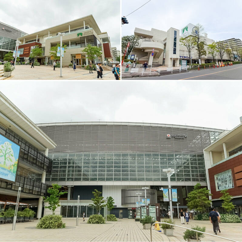 東急田園都市線「たまプラーザ」駅（下・徒歩11分）周辺には「たまプラーザ テラス」（左上）や「東急百貨店 たまプラーザ店」（右上）などの大型商業施設が集まり、日々のお買い物から休日のお出かけまで、お店が充実しているのは暮らす上でうれしいポイントですね！
