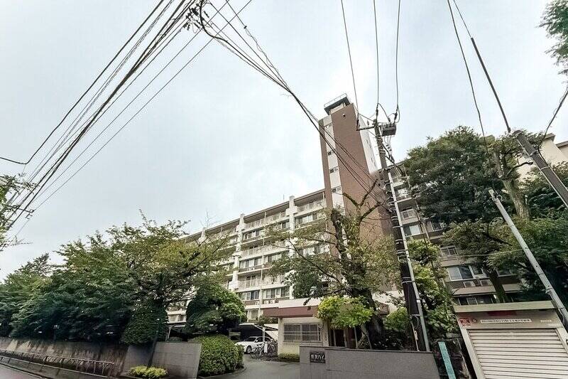 1967年竣工・総戸数84戸のマンション。レトロな雰囲気を残しつつ、植栽もきれいに管理され、清潔感のある印象です。