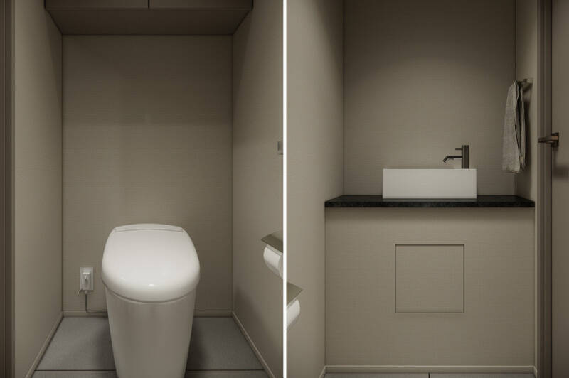 トイレは廊下からアクセス。独立手洗い器を備えています。