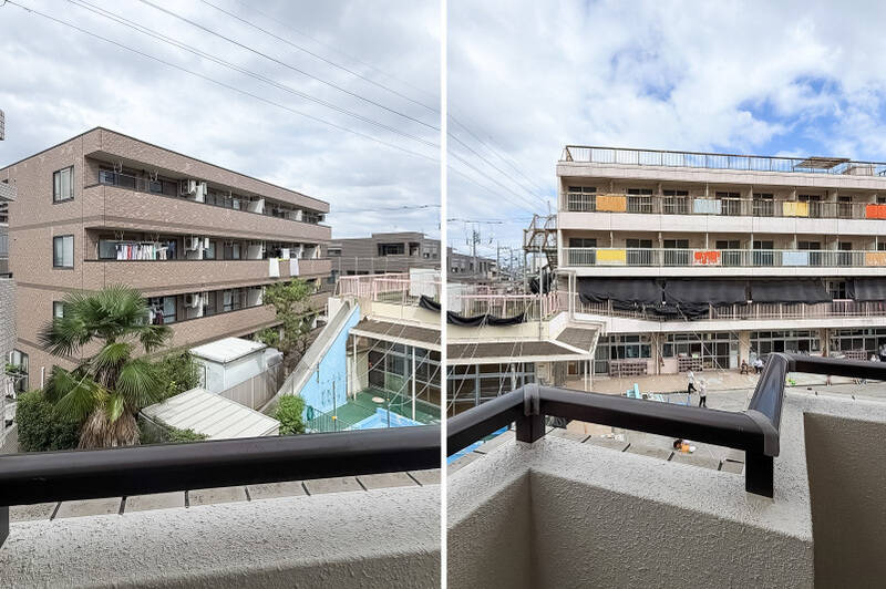 バルコニーの正面には、隣接する保育園の園舎と園庭が見えます。日中は子どもたちの元気な声が聞こえてくるタイミングもあるかもしれないので、気になる方は現地でもご確認くださいね。