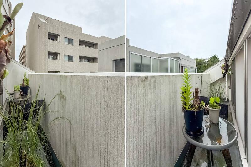 周辺に日差しを遮る高い建物は無いので、上を向くと広い空を仰げますね。