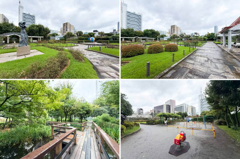 マンションのすぐそばにある「文京区立本郷給水所公苑」。開放的な洋風庭園と池を囲った和風庭園のある、広々とした公苑です。（徒歩1分）