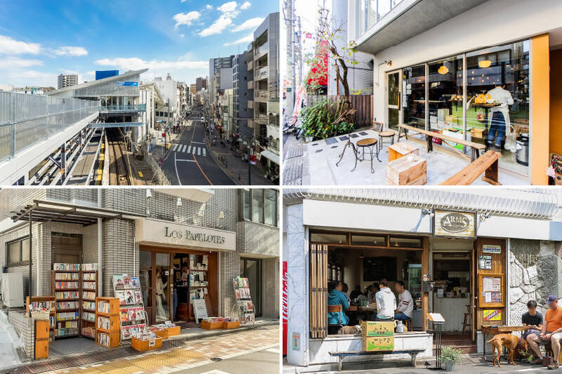 <b>左上・</b>最寄り駅は小田急線「代々木八幡」（徒歩9分）。／<b>右上・</b>週末のブランチで訪れたいビストロ「PATH（パス）」。自家製パンが絶品です。（徒歩11分）／<b>左下・</b>「代々木上原」駅すぐ近くにある古本屋「Los Papelotes（ロスパペロテス）」。お気に入りの1冊に出会えるかも。（徒歩10分）／<b>右下・</b>ハンバーガーレストラン「ARMS PARK SIDE BURGER SHOP」は「代々木公園」すぐそば。散歩ついでに立ち寄ってみては。（徒歩10分）