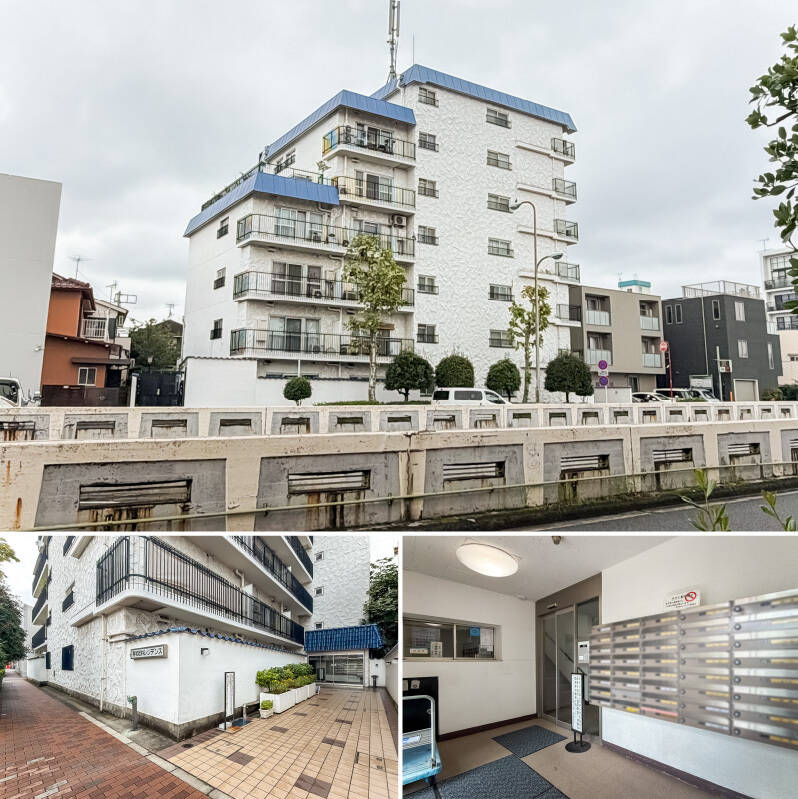青い屋根がチャームポイントの <b>“秀和シリーズ”</b> のマンション！ 外観がかわいらしいと、家で過ごす時間もちょっとわくわくしたものになりそうですね♪<p><br></p><p>■ 総戸数：48戸</p><p>■ 築年月：1976年5月</p><p>■ 共用部設備：オートロック</p><p>■ 管理人：週6日勤務（平日：8:00〜17:00、土曜：8:00〜13:00）</p><p>■ 2014年に<b>排水管更新工事</b>を実施済み</p>