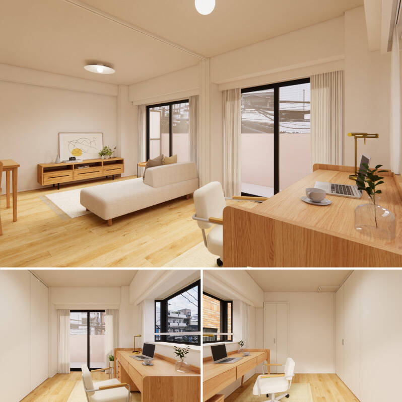 南東・南西側に窓が設けられています。CGのように出窓に合わせてデスクを配置すれば、自然光を取り込みながら、明るい手元で作業ができそうです。