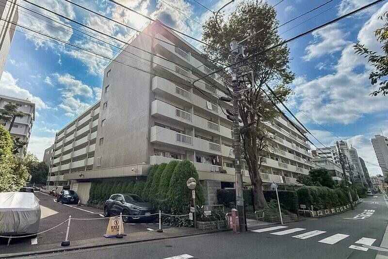 駅からの道のりには、ハイブランドのお店が軒を連ねています。洗練された雰囲気の通りを歩くこと5分。ドンと構える、存在感ある建物が今回ご紹介するマンションです。<p><br></p><p>■ 竣工：1970年7月 ■ 総戸数：154戸</p><p>■ 管理員：週7日間勤務（8:30~16:30 ※指定休務日あり）</p><p>■ 事務所：利用可（要理事会の事前承認 ※細則あり）</p><p>■ 修繕履歴：増圧給水ポンプ分解整備工事（2022年）／玄関ドア交換工事（2017年）／一部耐震補強工事（2012年）</p>