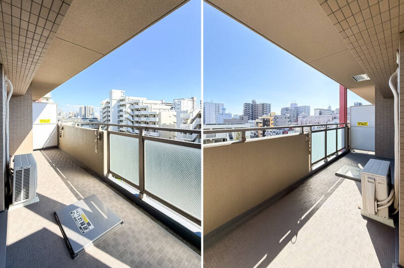 幅・奥行きともに十分な広さのあるバルコニー。特に奥行きが深く、洗濯物を干してもまだスペースが残りそうです。