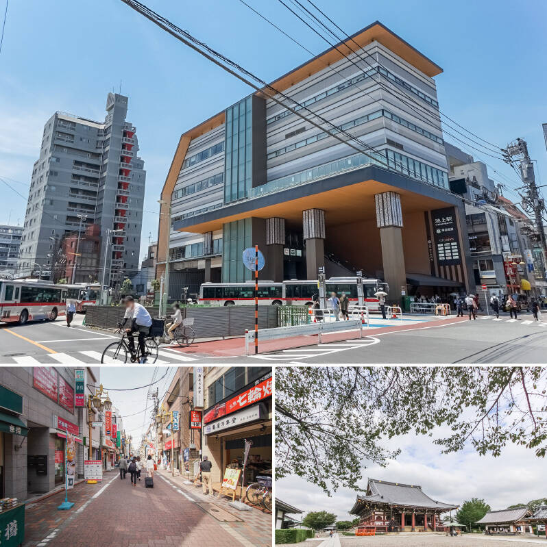 「池上」駅周辺には「池上駅前通り商店街」が広がり、日々の買い物や外食に便利。少し足を延ばせば、歴史と緑に包まれた「池上本門寺」も。暮らしやすさと、散策を楽しめる街の趣をあわせ持つエリアです。<p><br></p><p>■ 最寄り：「池上」駅徒歩6分（上）</p><p>■ 周辺環境：「池上駅前通り商店街」徒歩6分（左下）／「池上本門寺」徒歩5分（右下）</p>