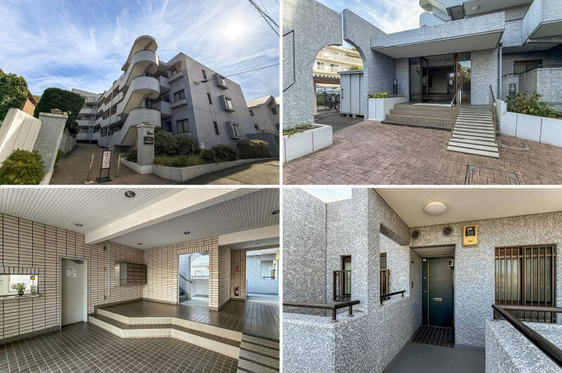1986年竣工、総戸数43戸のマンション。閑静な住宅街に位置し、緑豊かな公園がすぐそばにあります。きれいに保たれた共用部からは、管理が行き届いている様子がうかがえますね。