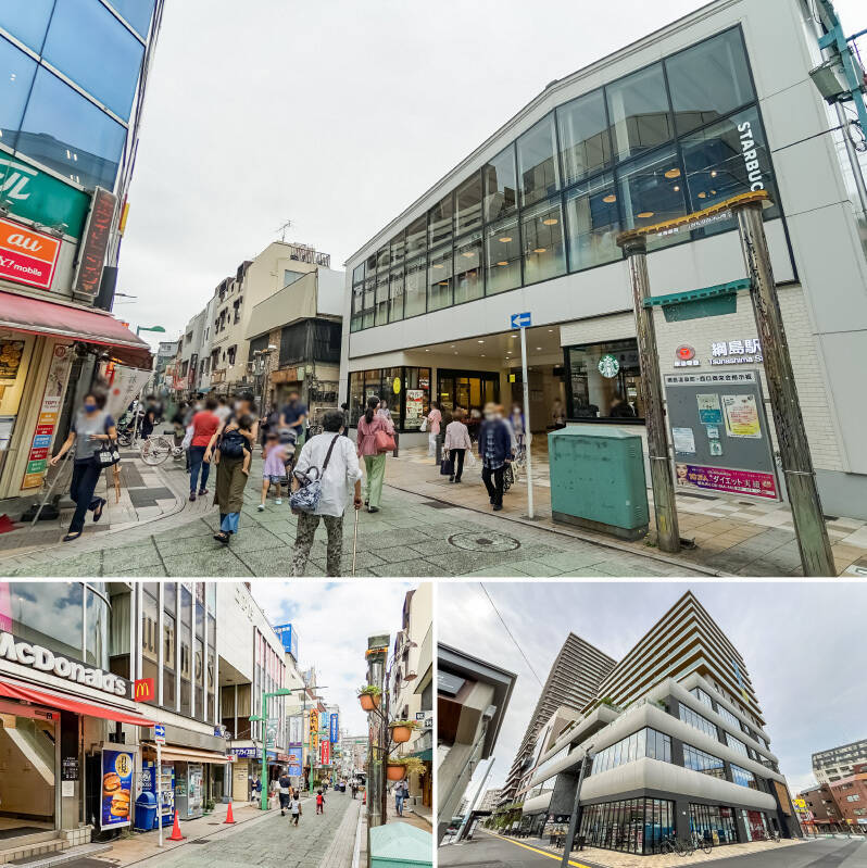 東急東横線「綱島」駅（上）周辺には、活気ある「綱島商店街」（左下）が広がります。さらに、2023年に開業した東急新横浜線「新綱島」駅直結の「新綱島スクエア」（右下）には、スーパーや飲食店、クリニックなどが入り、日々の買い物や用事にも便利。古民家を活用したベーカリービストロや木造商業施設からなる<b>「新綱島MICCA」も2026年10月28日にオープン予定</b>で、街の新たなにぎわいにも期待が高まります。<p>&nbsp;</p><p>■ 最寄り：「綱島」「新綱島」駅いずれも徒歩15分&nbsp;</p><p>■ アクセス：「横浜」駅へ乗車約10分／「渋谷」駅へ乗車約27分
</p>