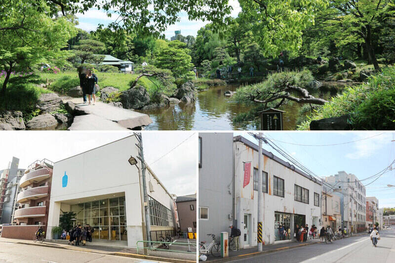 「清澄庭園」（上・徒歩3分）から川を挟んですぐの場所に、今回ご紹介するマンションはあります。周辺には複数のコーヒーショップや、古い建物を改修して生まれた話題のショップなどが点在していますよ。<p><br></p><p>◼︎ ブルーボトルコーヒー 清澄白河フラッグシップカフェ（左下・徒歩10分）</p><p>◼︎ カフェ・雑貨店「fukadaso（フカダソウ）」（右下・徒歩9分）</p>